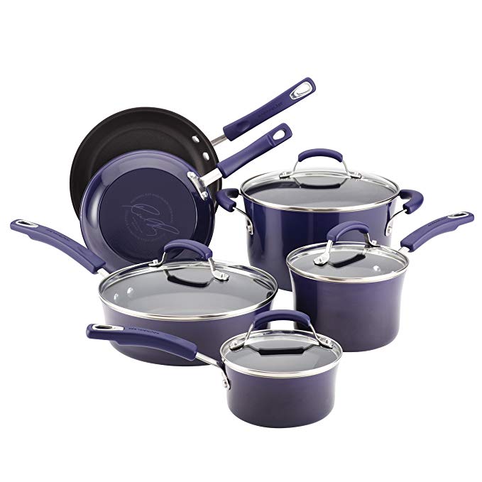 Rachael Ray Porcelain Enamel II Nonstick 10-Piece Cookware Set, Purple Gradient