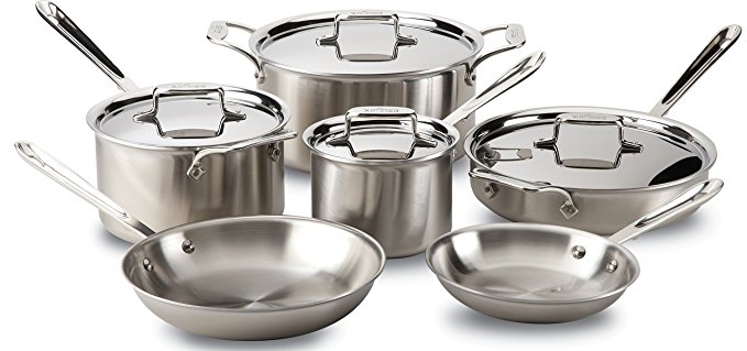 All-Clad BD005710-R D5 Brushed 18/10 Stainless Steel 5-Ply Bonded Dishwasher Safe Cookware Set, 10-Piece