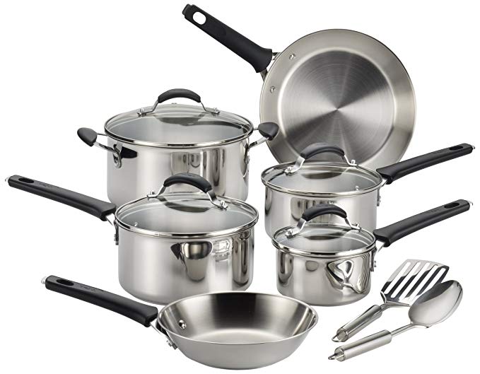 T-fal C813SC Endura Stainless Steel Dishwasher Safe Cookware Set, 12-Piece, Silver