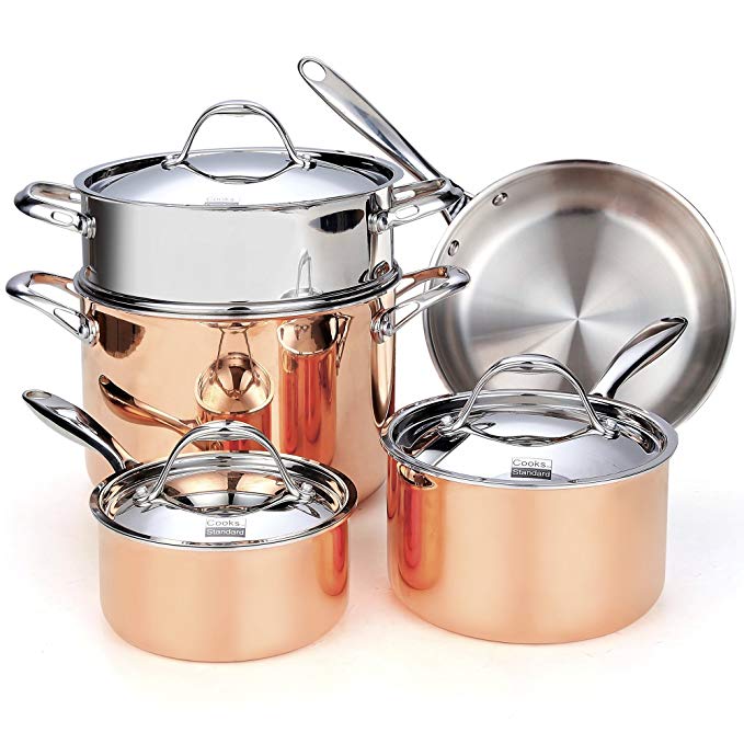 Cooks Standard 8-Piece Multi-Ply Clad Copper Cookware Set, Stainless Steel